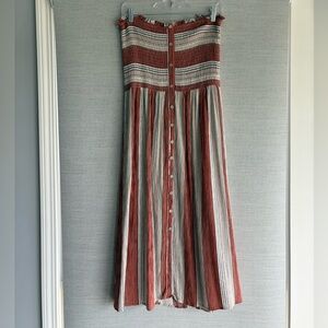 Striped Strapless Button-Front Midi Dress